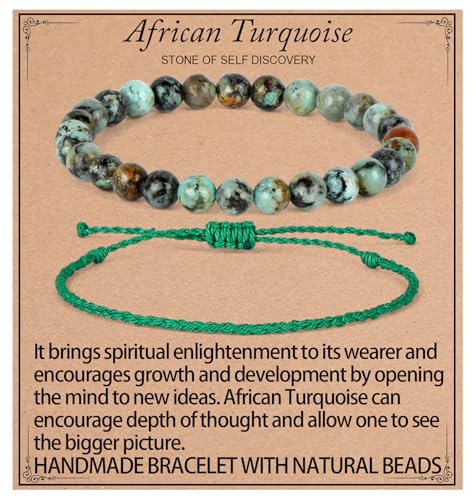 QOGIR 2pcs Handmade Healing Bracelet, Natural Gem Stone Crystal Elastic Bracelet - color: African Turquoise(Stone of Discovery), size: 6mm
