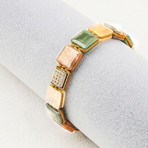 Square Natural Stone Unisex Adjustable Bracelet - Handmade with Natural Stons - Square Healing Crystal Bead Bracelet - color: Multicolored
