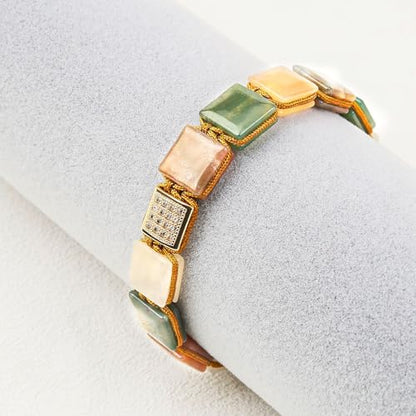 Square Natural Stone Unisex Adjustable Bracelet - Handmade with Natural Stons - Square Healing Crystal Bead Bracelet - color: Multicolored