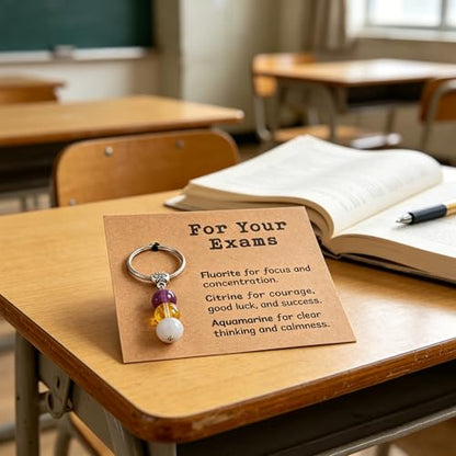 Healing Crystal Keychain Gift for New Beginnings Calming Anxiety Luck Protection Natural Gemstone Keychain for Women - color: For Your Exams