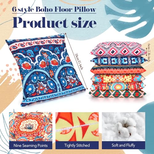 Menkxi 6 Pcs Bohemian Floor Pillows Seating 15 Inch Boho Floor Cushions Sitting Pillows Square Yoga Mandala Meditation Pouf for Living Room Balcony Office Tatami(Classic) - color: Classic