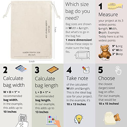 100 Percent Cotton Drawstring Bags, Reusable Quality with Double String, For Pantry Gifts Kitchen - Pack of 6 (Natural Beige, 5 x 7 Inch) - color: Natural Beige, size: 5 x 7 Inch