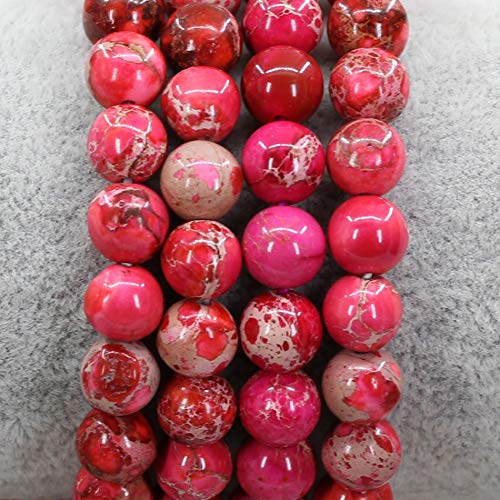 Keleny Gem Semi Precious Gemstones 8mm Natural Quartzite Stone Round Beads Crystal Stretch Bracelet 7 Inch Unisex - color: Dyed Rose Sediment Jasper