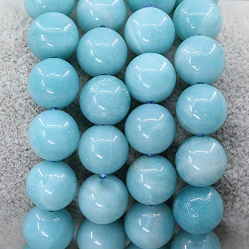 Amandastone Natural Gemstone 10mm Round Beads Stretch Bracelet 7 Inch - color: Blue Amazonite