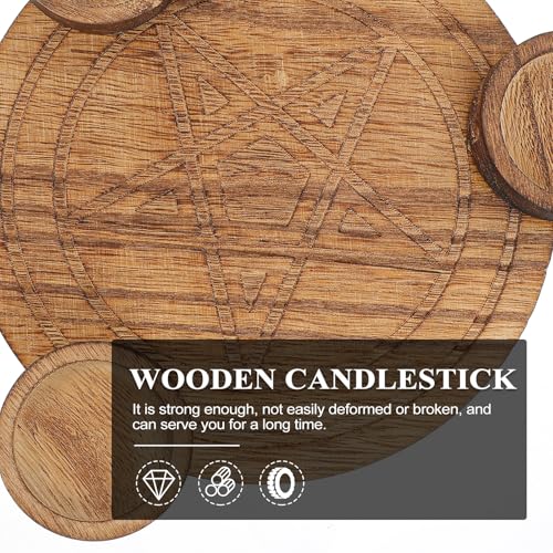 Wooden Pentacle Candlestick Holder Altar Plate Spiritual Ceremony Divination Candle Stand for Religious Rituals and Home Décor