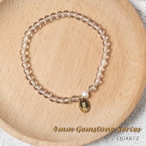 Morchic 4mm Natural Gemstone Beads Stretch Bracelet for Women, With Freshwater Pearls, Energy Gem Birthday Gift for Her 7.2” - color: Quartz