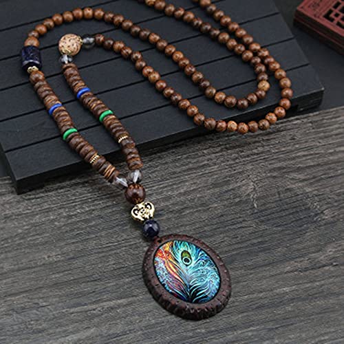 Nepal Buddhist Mala Wood Bead Necklace Ethnic Sweater Chain Statement Long Necklaces & Pendants for Women Men Gift Souvenir (Color : Style7)