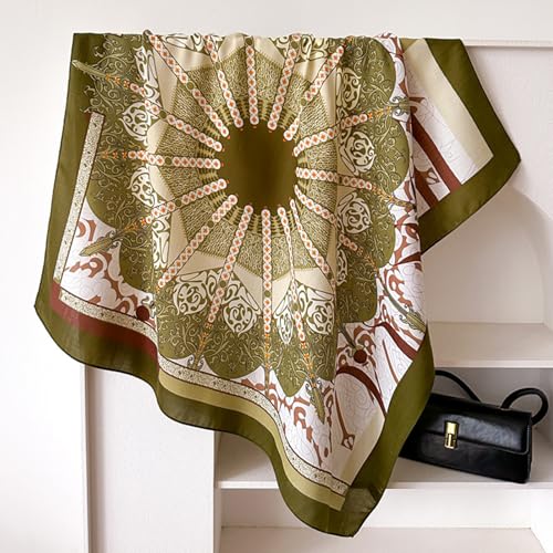 35" Head Scarf Large Square Scarf Like Cotton Hairscarf Fashion Scarves Bandana Night Sleeping Wraps for Women B01 - color: Army Green Floral Scrolls