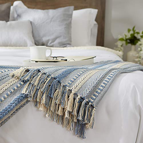 DII Braided Striped Decorative Throw Blanket, 50x60, Stonewash Blue - color: Stonewash Blue
