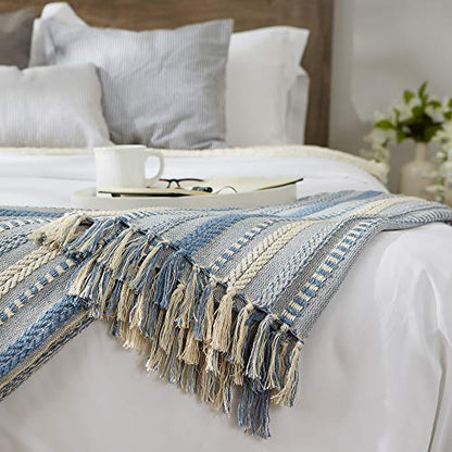 DII Braided Striped Decorative Throw Blanket, 50x60, Stonewash Blue - color: Stonewash Blue
