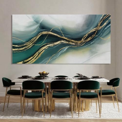 ZENPEE Gold and Green Modern Wall Art, Simple Abstract Canvas Prints, Wall Hangings & Posters for Living Room, Office & Hallway, 29" x 58" - color: Teal & Gold, size: 58"L x 29"W