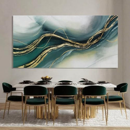 ZENPEE Gold and Green Modern Wall Art, Simple Abstract Canvas Prints, Wall Hangings & Posters for Living Room, Office & Hallway, 29" x 58" - color: Teal & Gold, size: 58"L x 29"W