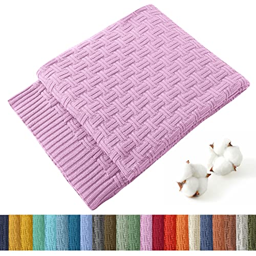 TREELY Cable Throw Blanket for Couch and Bed, Soft Cozy Fall Knit Blanket, Farmhouse Warm Knitted Throw Blankets for Winter (60 x 80 Inches, Lavender Light Purple) - color: Lavender Light Purple, size: Twin (60 in x 80 in)