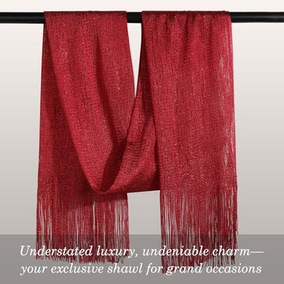 Sumolux Shawls Wraps for Evening Dresses Metallic Glitter Shawls Scarf for Women Sparkling Wedding with Free Buckle - color: Wine Red