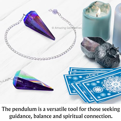 Amazing Gemstone Amethyst Aura Quartz Crystal Pendulum for Divination - Certified Dowsing Crystals and Healing Stones for Chakra Balancing and Meditation - Enhance Reiki Spiritual Growth - color: Amethyst Aura Quartz