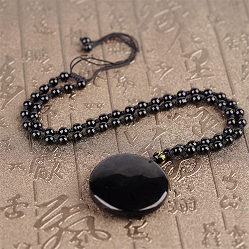 Black Obsidian Necklace Natural Crystal Amulet Protection Pendant with Adjustable Rope Lucky Talisman Necklaces Jewelry Gift for Men Women - color: Ganesha A