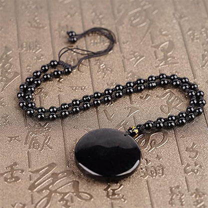 Black Obsidian Necklace Natural Crystal Amulet Protection Pendant with Adjustable Rope Lucky Talisman Necklaces Jewelry Gift for Men Women - color: Ganesha A