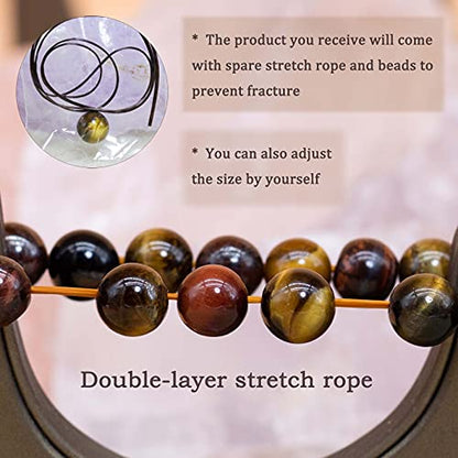 8mm Natural Gemstone Stretch Bracelet, Handmade Unisex Crystal Bracelets for Meditation, Yoga, Spiritual Healing & Positive Energy - color: Multicolor Tiger Eye