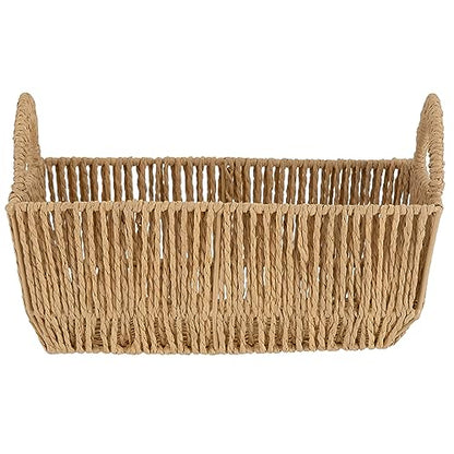 Simplify Small Shelf Storage Basket | Dimensions: 11.4"x 6.5"x4.5" | 2 Carry Handles | Vertical Weave Design | Paper Rope Material | Great for Living Spaces | Great For Storage and Display