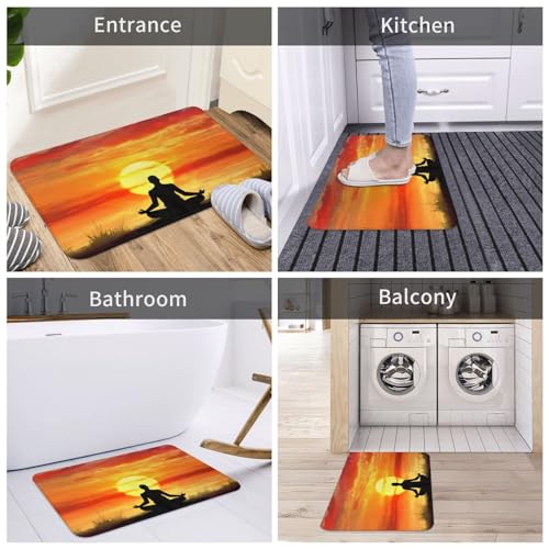 Yoga Meditation Print Flannel Anti-Slip Mat 16x24in Polyester Floor Covering, Full Single-Side Printed - color: Yoga Meditation
