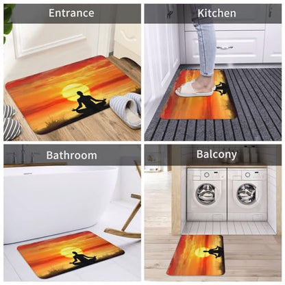 Yoga Meditation Print Flannel Anti-Slip Mat 16x24in Polyester Floor Covering, Full Single-Side Printed - color: Yoga Meditation