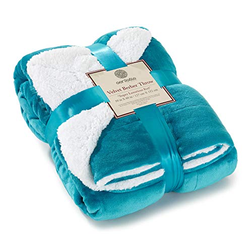 Sherpa Throw Blanket Super Soft Reversible Ultra Luxurious Plush Blanket, 50 x 60 inches, Teal/White - color: Teal / White, size: Throw (50" x 60")