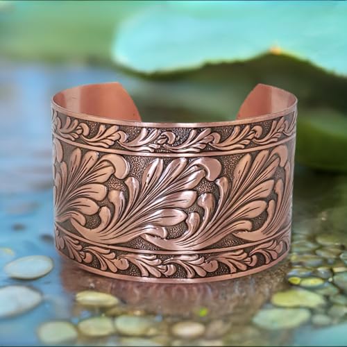 Handmade Solid Copper Cuff Bracelet adjustable with Scroll Design, Made in USA