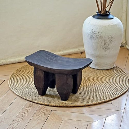 Handcrafted Solid Wood - Raw Timber Oval Four-Legged Stool, Living Room Mini Coffee Table Decor, Sturdy Home Decor Piece
