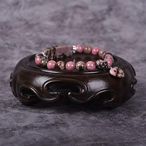 Justinstones Gem Semi Precious Gemstone Love Heart Charm Stretch Beaded Bracelet Unisex - color: Rhodonite
