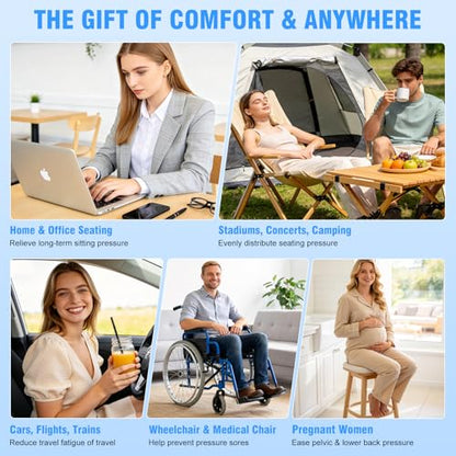 Upgrade Travel Cushion Airplane Seat with No External Pump, 3D Inflatable Seat Cushion, Adjustable Air Cushion with Non-Skid, Coccyx Tailbone Pain Relief Chair Pad for Office, Car, Wheelchair