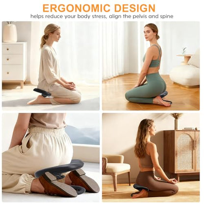 Engorgio Meditation Bench Black, Adjustable Height Meditation Chair, Kneeling Meditation Stool, Seiza Chair, Prayer Bench with Cushion for Home Studio Portable Non-Slip Yoga Stool.
