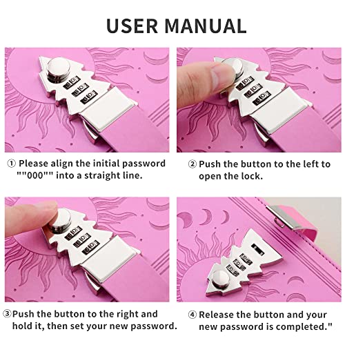 ZXHQ Journal with Lock for Girls Women,A5 224 Pages Lock Diary, Colorful Edge, Refillable, Leather Hardcover 8.5" × 5.9" - Pink - color: Pink