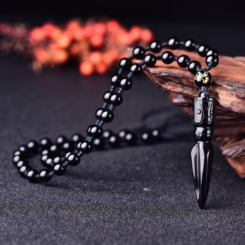 Black Obsidian Necklace Protection Pendant with Extended Bead Chain Healing Crystal Stone Amulet Necklace for Men Women - color: Vajra Peg
