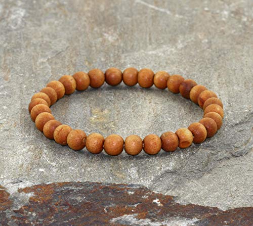 Sandalwood Bracelet for Women Men Buddhist Prayer Strand Chandan Bracelet Handmade Stretchable Elastic Sandalwood Beaded Wristbands for Yoga Meditation - style: 6mm Beads