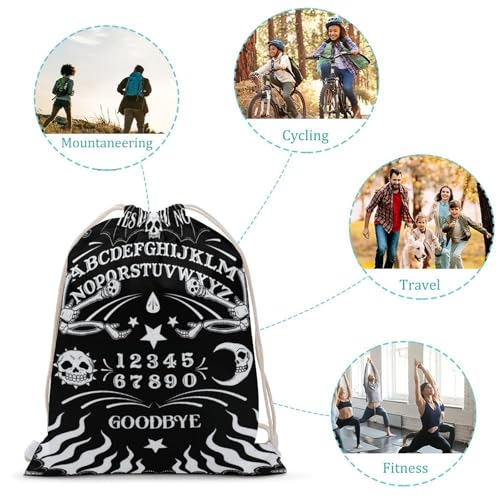 Skull Skeleton Witch Board Tarot Black Art Portable Canvas Drawstring Backpack with Drawstring Pockets 35x50cm - color: Skull Skeleton Witch Board Tarot Black Art, size: 35x50cm