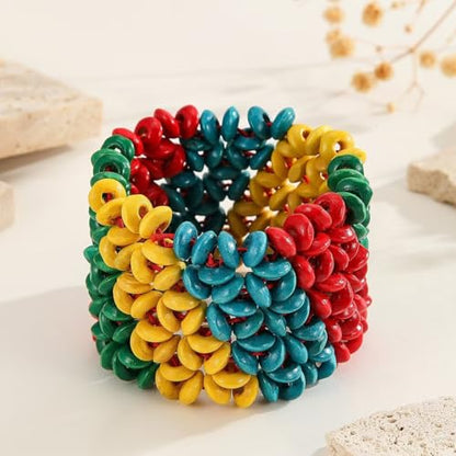 Zian Bohemian Wooden Beaded Bracelets for Women Handmade Colorful Wide Chunky Elastic Stretch Bracelets Boho Wristband Summer Beach Jewelry - color: Colorful
