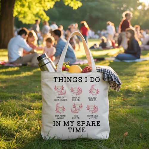 Axolotl Theme Tote Bag for Women, Canvas Bag for Women Vacation Womens Work Tote Bag Gifts - color: Black