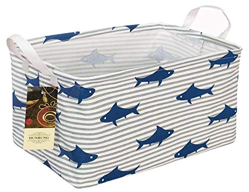 Rectangle Canvas Storage Basket Foldable Waterproof Toy Organizer Bin with Handles Fabric Collapsible Storage Bins for Shelves Kids Room Playroom Nursery Clothes and Pet Supplies(Shark) - color: Shark