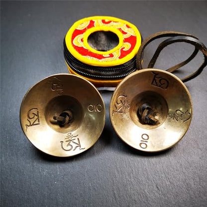 Tibetan Tingsha Bell Set - Tibetan Cymbals - for Sound Healing, Yoga, Meditation, and Mindfulness,Handmade in Nepal,Made of Brass,Astamangal Pattern,6.5cm/2.6 inch - color: 6-Brass-Astamangal-6.5cm -1