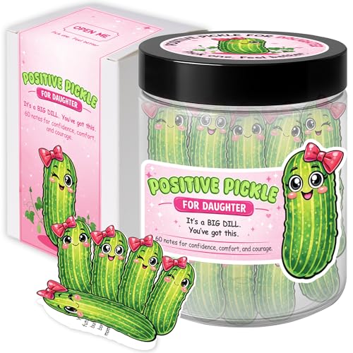 Positive Pickle Jar for Daughter, 60 Affirmation Cards for Teen Girls, Encouragement Gifts for Daughter, Emotional Support Gift, Confidence & Anxiety Relief Jar, Birthday Gift for Girls - color: Positive Pickle Daughter