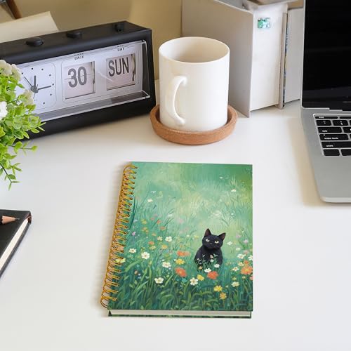 ROXMART Black Cat Wildflower Field Spiral Notebook, Black Cat Gifts Journal, Gifts for Cats Lovers, Rustic Floral Cute Kitty Kitten Hardcover Notebook Journal, 5.5x8.3 Inch - color: Style06