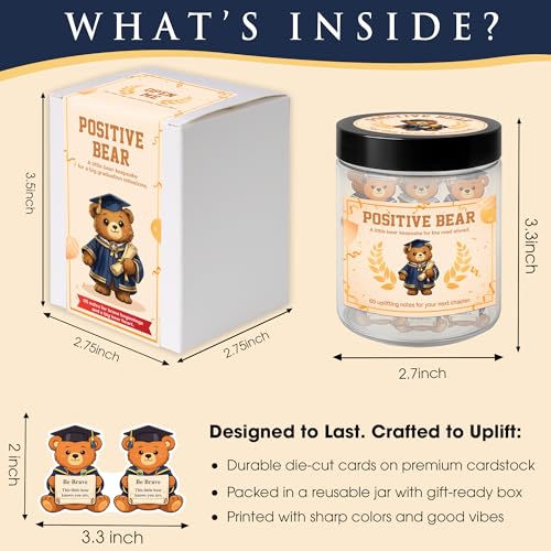 Class Of 2026 Positive Bear Jar, 60 Positive Affirmation Cards, Funny Graduation Gifts 2026 for Daughter Son Him Her College High Middle Congrats Grad Gifts for Friends Student - color: Positive Bear
