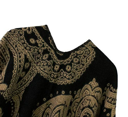 Urban CoCo Women's Color Block Shawl Wrap Open Front Poncho Cape - color: Series 23-black