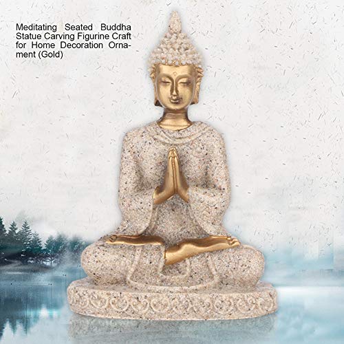 Art Buddha Statue, Meditating Seated Buddha Statue Carving Figurine Craft for Home Garden Patio Deck Porch Yard Art Decoration Ornament (A)