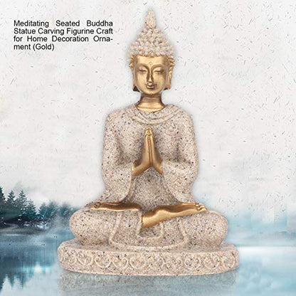 Art Buddha Statue, Meditating Seated Buddha Statue Carving Figurine Craft for Home Garden Patio Deck Porch Yard Art Decoration Ornament (A)