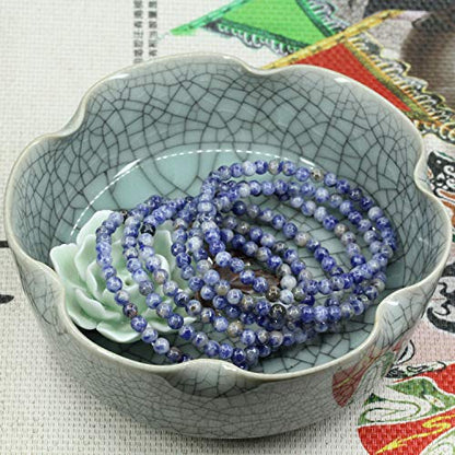 Keleny Gem Semi Precious Gemstones 4mm Round Beads Crystal Stretch Bracelet 7 Inch Unisex - color: Blue Spot Jasper