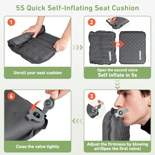 Inflatable Seat Cushion, Self Inflating Memory Foam Stadium Seat Cushion Lightweight Camping Chair Pad Airplane Cushion for Long Flights Outdoor Travel Bleacher Office Car Backpacking (Grey) - color: Gray-1pack