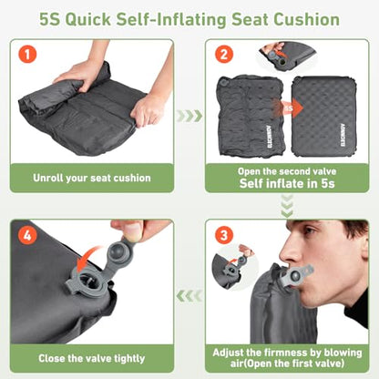 Inflatable Seat Cushion, Self Inflating Memory Foam Stadium Seat Cushion Lightweight Camping Chair Pad Airplane Cushion for Long Flights Outdoor Travel Bleacher Office Car Backpacking (Grey) - color: Gray-1pack