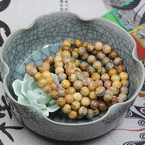 Amandastone Natural Gemstone 8mm Round Beads Stretch Bracelet 7 Inch - color: Crazy Lace Agate