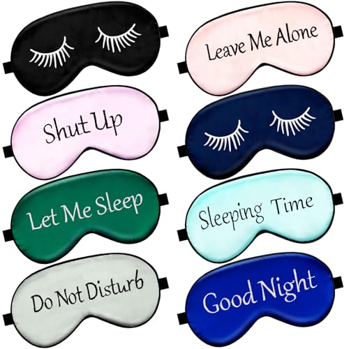 8 Pieces Funny Sleep Mask Silk Eye Mask with Adjustable Strap Soft Cute Blackout Blindfold Eye Cover for Women Men Full Night's Sleep, Travel, Nap, Meditation(Retro Colors)